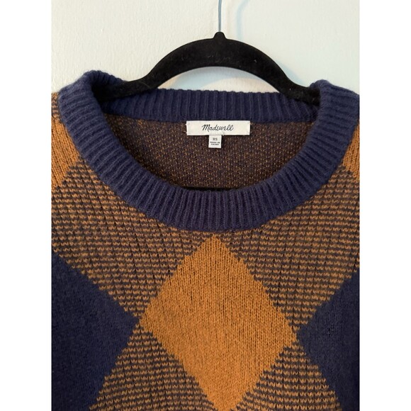 Madewell Women’s XS Sweater Crewneck Plaid Orange / Blue Wool Blend - Picture 2 of 7